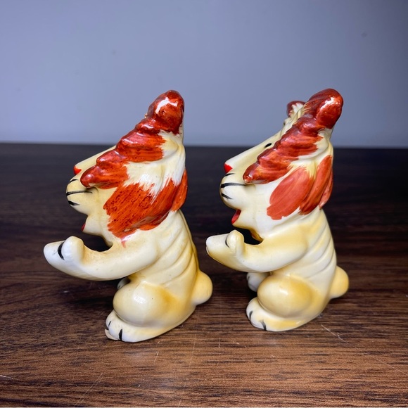 Vintage 1950s Anthropomorphic Lion Ceramic Salt & Pepper Shakers Made in Japan - Picture 2 of 7